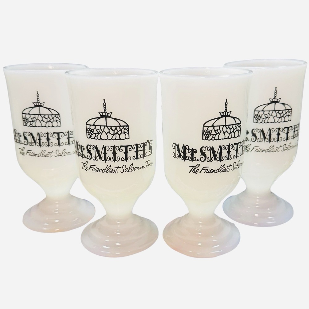 Mr.Smith's The Friendliest Saloon In Town Milk Glass 8 Oz Irish C58 - Set Of 4